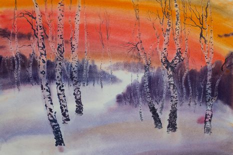 SELBSTKLEBENDE TAPETE BIRKENHAIN BEI SONNENUNTERGANG - SELBSTKLEBENDE TAPETEN - TAPETEN