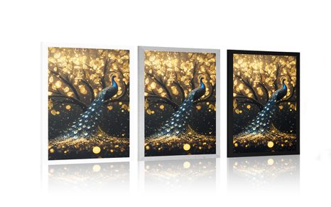 POSTER PFAU AUF GOLDENEM BAUM - VÖGEL - POSTER