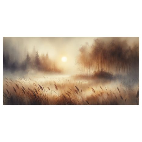 WANDBILD NEBEL ÜBER DEM SCHILF - BILDER VON SONNENAUFGANG UND SONNENUNTERGANG - BILDER