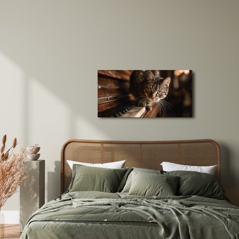 OBRAZ ZVÍDAVÁ KOČKA NA PIANU - HUDEBNÍ OBRAZY - PICTURES