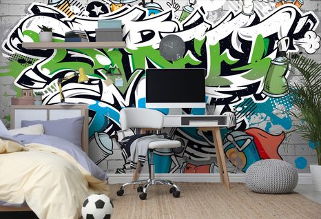 CARTA DA PARATI – SCRITTA STREET ART ALLEGRA CON SPRAY - CARTA DA PARATI ARTE DI STRADA - CARTA DA PARATI