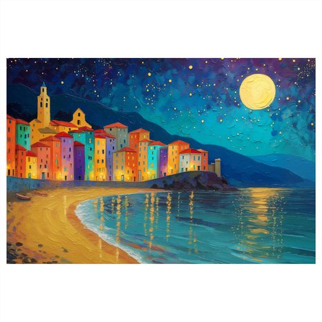 OBRAZ NOCNE MIASTO NAD MORZEM - OBRAZY - 🔥 TOTALNA WYPRZEDAŻ