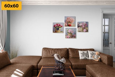 SET OBRAZŮ KYTICE KVĚTIN VE VINTAGE PROVEDENÍ - SESTAVY OBRAZŮ - OBRAZY