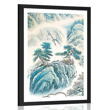 AFFICHE AVEC MONTURE PEINTURE DE PAYSAGE CHINOIS - NATURE - AFFICHES