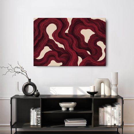TABLEAU SUR TOILE – LIGNES ORGANIQUES CARMIN - IMAGES FORMES ABSTRAITES - TABLEAUX