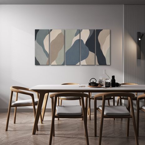TABLEAU EN 5 PARTIES – VAGUES ABSTRAITES AUX TONS TERREUX - IMAGES FORMES ABSTRAITES - TABLEAUX