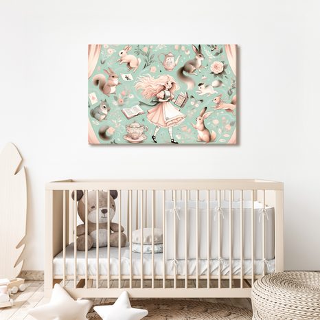 TABLOU FATĂ MAGICĂ ȘI IEPURAȘI - TABLOURI PENTRU COPII ANIMĂLUȚE - TABLOURI