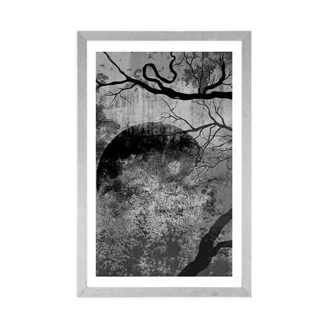 PLAKAT S PASPARTUOM NADREALISTIČKA STABLA U CRNO-BIJELOM DIZAJNU - CRNO-BIJELE - PLAKATI