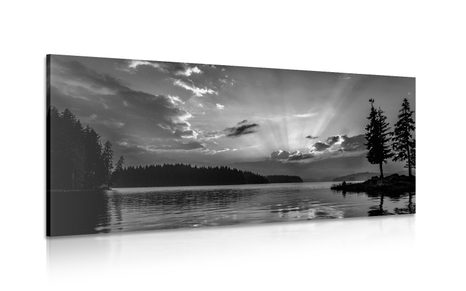 CANVAS PRINT REFLECTION OF A MOUNTAIN LAKE IN BLACK AND WHITE