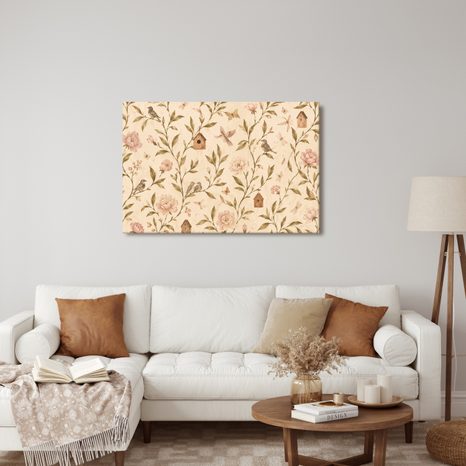 WANDBILD ZARTE VÖGEL ZWISCHEN BLÜTEN - BILDER BLUMEN - BILDER