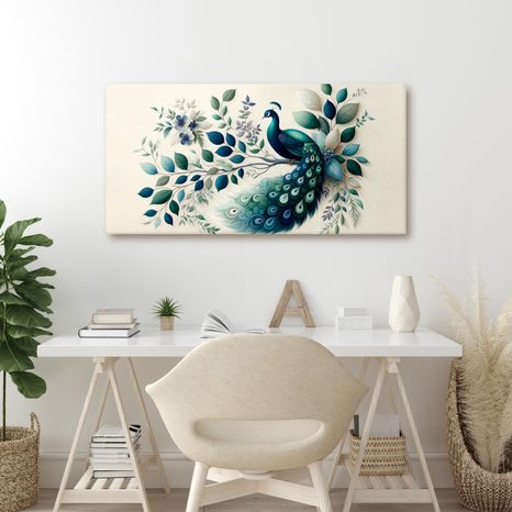 OBRAZ MODRÝ PÁV V KVETINOVEJ KOMPOZÍCII - OBRAZY PÁVY - OBRAZY