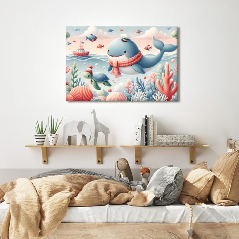 WANDBILD KAPITÄN WAL UND SCHILDKRÖTE - KINDERBILDER TIERE - BILDER