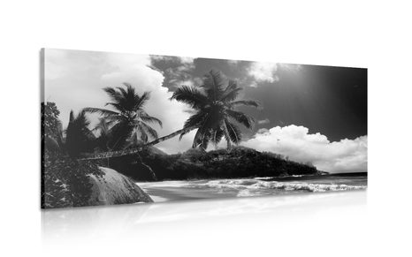 IMPRESSION SUR TOILE BELLE PLAGE SUR L'ÎLE DES SEYCHELLES EN NOIR ET BLANC - IMPRESSIONS SUR TOILE NOIR ET BLANC - IMPRESSION SUR TOILE