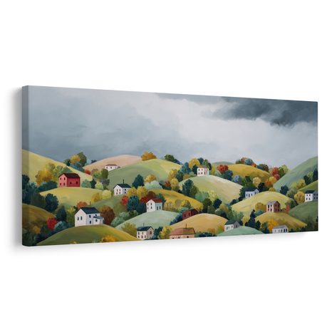 OBRAZ BAREVNÉ KOPCE POD MRAKY - BAREVNÉ DOMY - OBRAZY