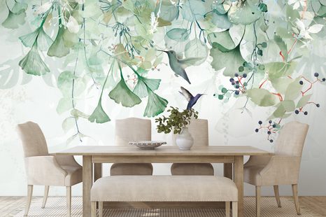 TAPETA ZELENI LISTI S KOLIBRIJI - TAPETE - 🔥 TOTALNA ODPRODAJA