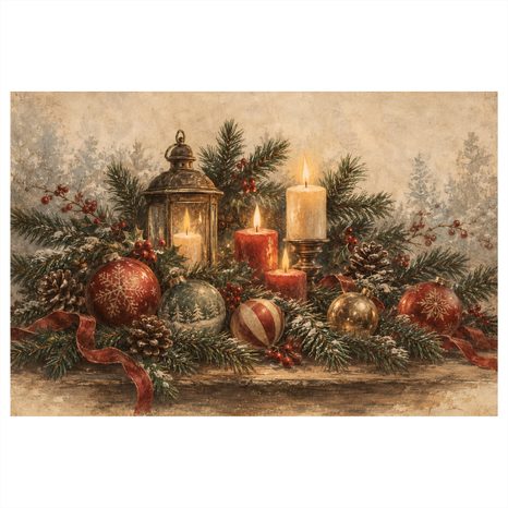 CANVASTAVLA ADVENTSSTILLEBEN MED LJUS - JUL- OCH VINTERTAVLOR - TAVLOR