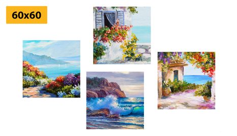 SET OBRAZŮ MOŘSKÁ KRAJINA V IMITACI MALBY - SESTAVY OBRAZŮ - OBRAZY