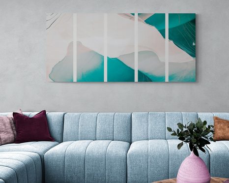 5-DÍLNÝ OBRAZ MODERNÍ MODRÁ ABSTRAKCE - ABSTRAKTNÍ OBRAZY - OBRAZY