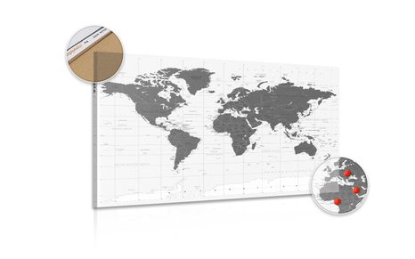 OBRAZ NA KORKU POLITICKÁ MAPA SVĚTA V ČERNOBÍLÉM PROVEDENÍ - OBRAZY NA KORKU - OBRAZY