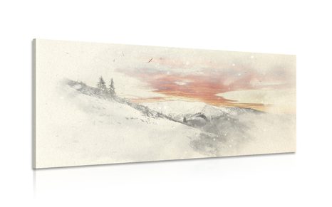 CANVAS SCHILDERIJ ONDERGAANDE ZON BOVEN BESNEEUWDE BERGEN - SCHILDERIJEN - MEGA UITVERKOOP TOT 70% 🔥