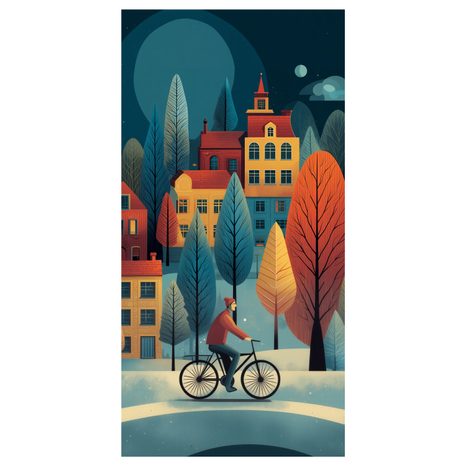 OBRAZ CYKLISTA V ZIMNÍM MĚSTĚ - VÁNOČNÍ A ZIMNÍ OBRAZY - OBRAZY