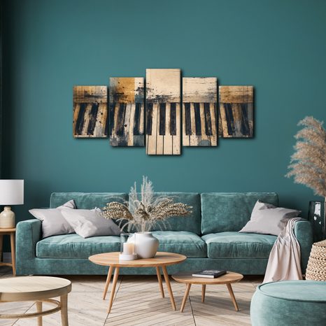 5-TEILIGES WANDBILD RETRO KLAVIERTÖNE - MUSIKBILDER - BILDER