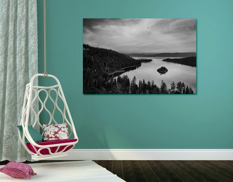 WANDBILD SEE BEIM SONNENUNTERGANG IN SCHWARZ-WEISS - SCHWARZ-WEISSE BILDER - BILDER