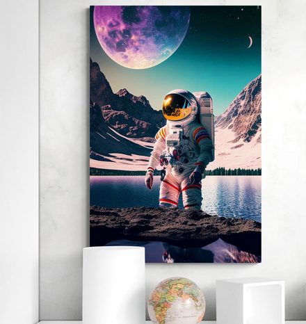 WANDBILD ASTRONAUT AUF DER OBERFLÄCHE EINES UNBEKANNTEN PLANETEN - WANDBILDER ASTRONAUT - BILDER