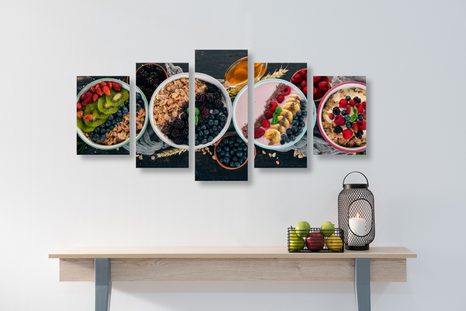 5-TEILIGES WANDBILD LECKERE MÜSLI-VARIATIONEN - BILDER VON ESSEN UND GETRÄNKEN - BILDER
