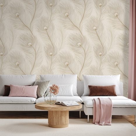 FOTOTAPETA BÉŽOVÁ ELEGANCE S PTAČÍMI PERY - VZOROVANÉ TAPETY - TAPETY