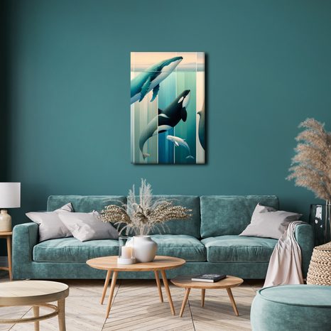 WANDBILD ELEGANZ DER WALE UNTER DER WASSEROBERFLÄCHE - WANDBILDER UNTERWASSERWELT - BILDER