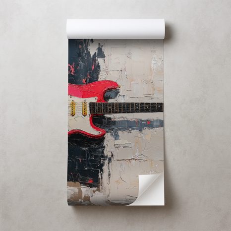 SELBSTKLEBENDE FOTOTAPETE ROTE E-GITARRE AUF ABSTRAKTEM HINTERGRUND - MUSIK FOTOTAPETEN - TAPETEN