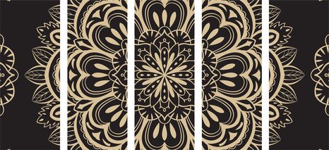 QUADRI 5 PEZZI – MANDALA SU SFONDO NERO - QUADRI FENG SHUI - STAMPE E QUADRI