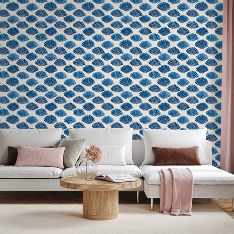 SAMOLEPÍCÍ TAPETA MODRÉ MUŠLE NA BÍLÉM POZADÍ - VZOROVANÉ TAPETY - TAPETY