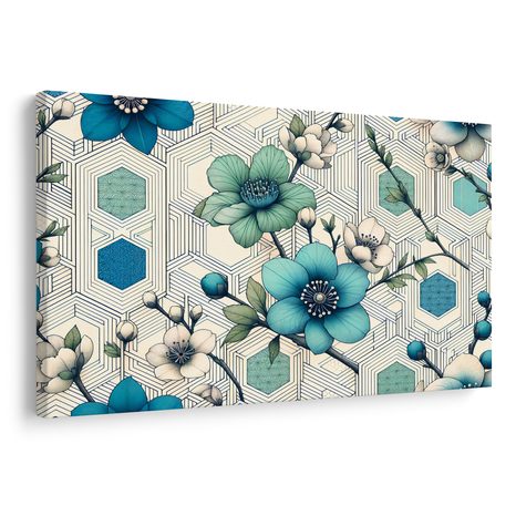 TABLOU FLORI ELEGANTE PE FUNDAL GEOMETRIC - TABLOU FLORI - TABLOURI