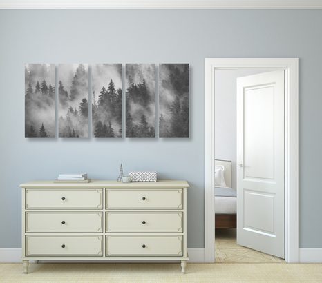 5-RÉSZES KÉP HEGYEK KÖDBEN - FEKETE-FEHÉR KÉPEK - KÉPEK