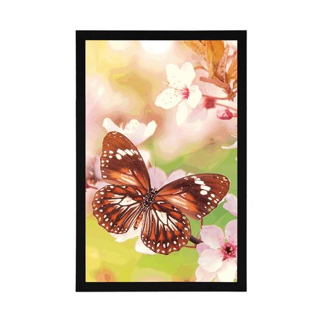 AFFICHE – FLEURS PRINTANIÈRES AVEC PAPILLONS EXOTIQUES - ANIMAUX - AFFICHES