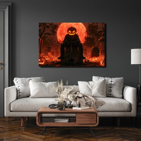 WANDBILD KÜRBISWÄCHTER DER FRIEDHOFSNACHT - HALLOWEEN- UND HORROR-BILDER - BILDER