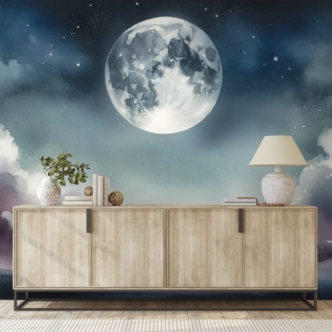 SAMOLEPÍCÍ FOTOTAPETA NOČNÍ OBLOHA S MĚSÍCEM A MRAKY - ΤΑΠΕΤΣΑΡΊΑ ΔΙΆΣΤΗΜΑ ΚΑΙ ΑΣΤΈΡΙΑ - ΤΑΠΕΤΣΑΡΊΕΣ
