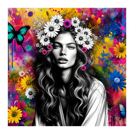 WANDBILD MÄDCHEN MIT SCHMETTERLINGEN UND BLUMEN - WANDBILDER FRAUEN - BILDER