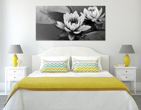 CANVAS PRINT LOTUS FLOWER IN THE LAKE IN BLACK AND WHITE - BLACK AND WHITE PICTURES - PICTURES