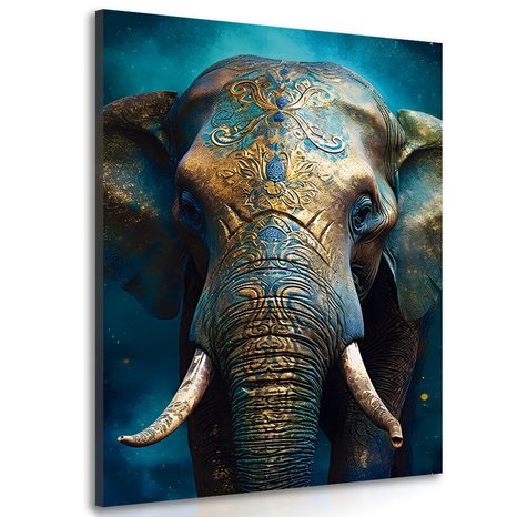 WANDBILD BLAU-GOLDENER ELEFANT - WANDBILDER MIT DEN HERRSCHERN DES TIERREICHS - BILDER