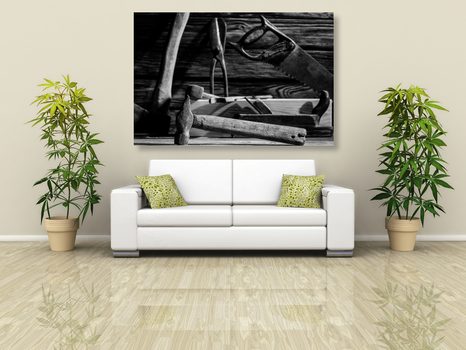 OBRAZ TESAŘSKÉ NÁŘADÍ V ČERNOBÍLÉM PROVEDENÍ - ČERNOBÍLÉ OBRAZY - OBRAZY