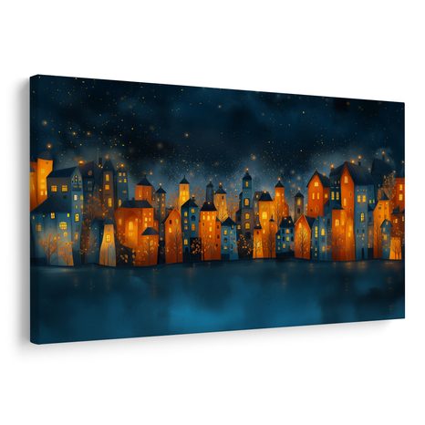 OBRAZ VÁNOČNÍ NOČNÍ MĚSTO - BAREVNÉ DOMY - OBRAZY