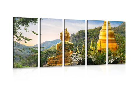 5-TEILIGES WANDBILD BLICK AUF DEN GOLDENEN BUDDHA - BILDER MIT FENG SHUI-MOTIVEN - BILDER