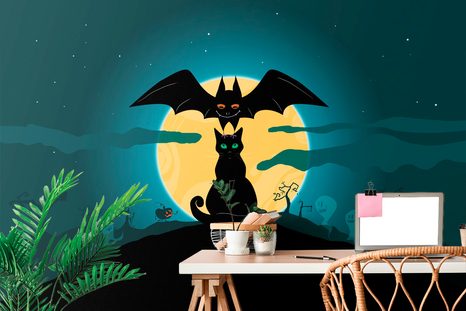 SAMOLEPÍCÍ TAPETA PŘÁTELSKÁ STRAŠIDLA ZA ÚPLŇKU MĚSÍCE - SAMOLEPÍCÍ TAPETY - TAPETY