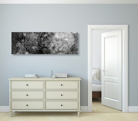 OBRAZ KVĚTINOVÁ MANDALA V ČERNOBÍLÉM PROVEDENÍ - ČERNOBÍLÉ OBRAZY - OBRAZY