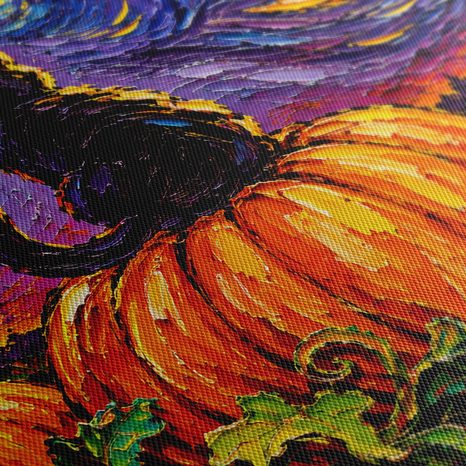QUADRO SU TELA – GATTO TRA ZUCCHE E LUNA - QUADRI HALLOWEEN E HORROR - STAMPE E QUADRI