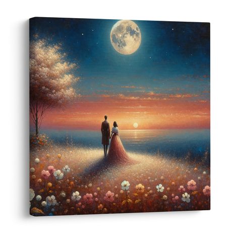 WANDBILD ROMANTISCHER SPAZIERGANG ZWISCHEN BLUMEN - BILDER MIT LIEBESMOTIVEN - BILDER