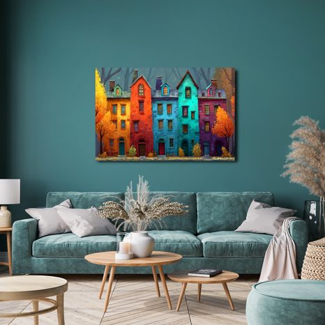 WANDBILD BUNTE HÄUSER IM HERBSTWALD - BUNTE HÄUSER - BILDER